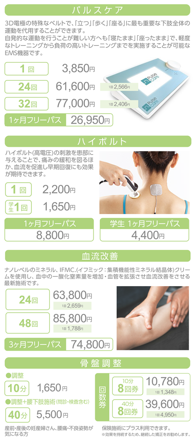 パルスケア、ハイボルト、血流改善、骨盤調整
